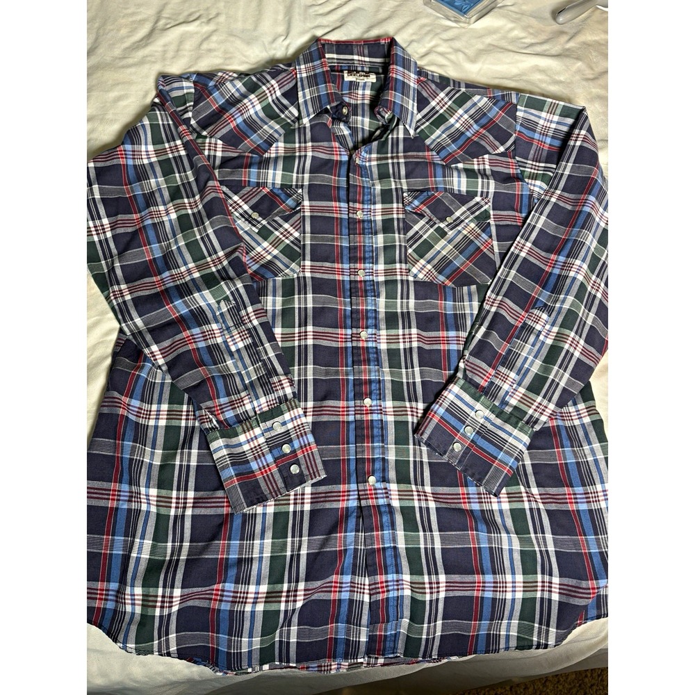 Ely Cattleman Mens L Blue Red Green Plaid Woven Button-Up Shirt Pockets